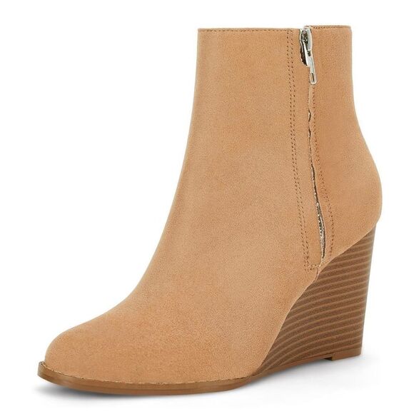 NEW Wedge Ankle Boots Chunky Pointed Toe Side Zipper 9 - Picture 1 of 4